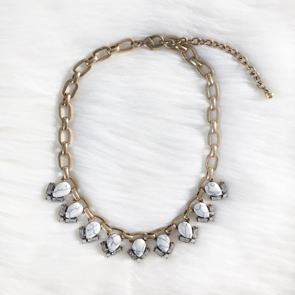 "Mallory" Necklace || White Marble & Gem Statement